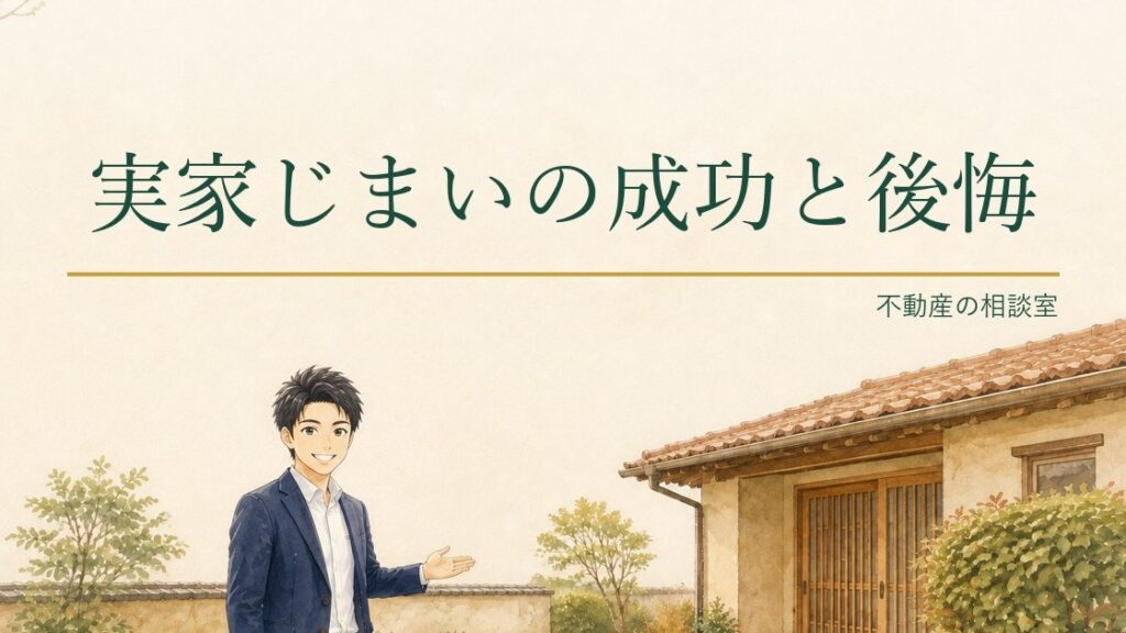 実家じまいの成功と後悔。宅建士kentoが日本家屋の玄関先で案内しているアイキャッチ